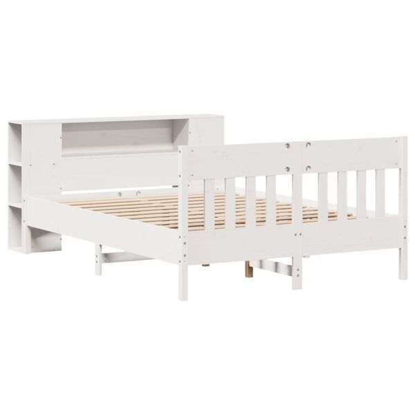 vidaXL Cama com estante sem colch&atilde;o 150x200 cm pinho maci&ccedil;o branco