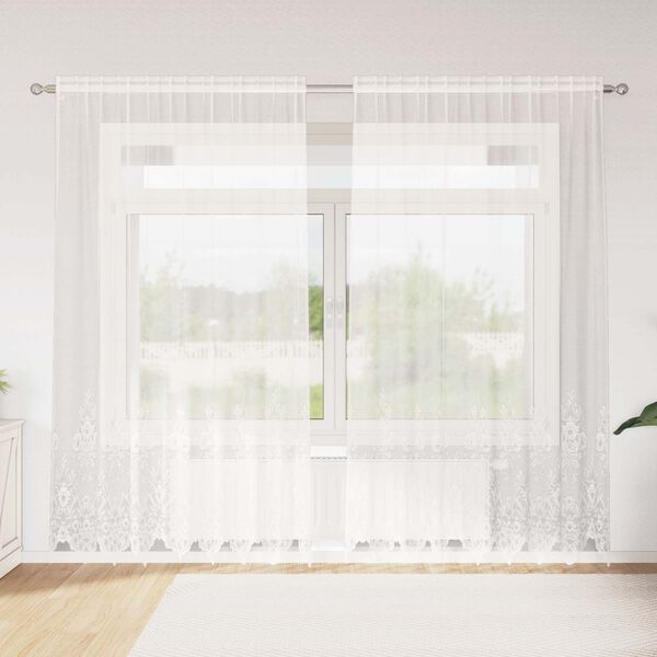 vidaXL Cortina de Renda com cortinas Branco 200 x 200 cm Poli&eacute;ster