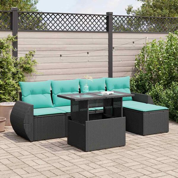 vidaXL 6 pcs conjunto sof&aacute;s jardim c/ almofad&otilde;es vime PE/ac&aacute;cia preto