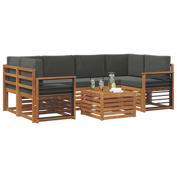 vidaXL Conjunto de Sof&aacute;s para Exterior 7 pcs Natural e Antracite