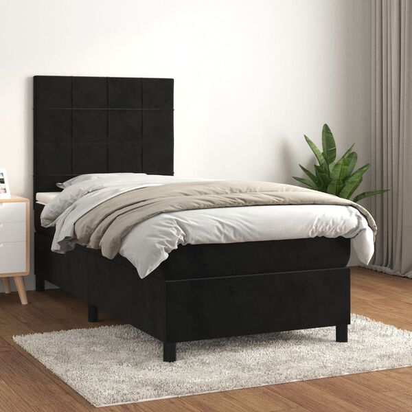 vidaXL Cama com molas/colch&atilde;o 90x190 cm veludo preto