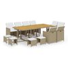 vidaXL 13 pcs conjunto jantar p/ jardim c/ almofad&otilde;es vime PE bege