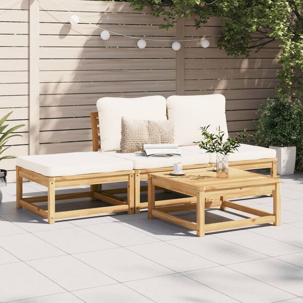 vidaXL 4 pcs conjunto lounge de jardim com almofad&otilde;es ac&aacute;cia maci&ccedil;a