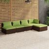 vidaXL 5 pcs conjunto lounge jardim c/ almofadões vime PE castanho