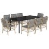 vidaXL 9 pcs conj. jantar jardim c/ almofad&otilde;es vime PE bege misturado