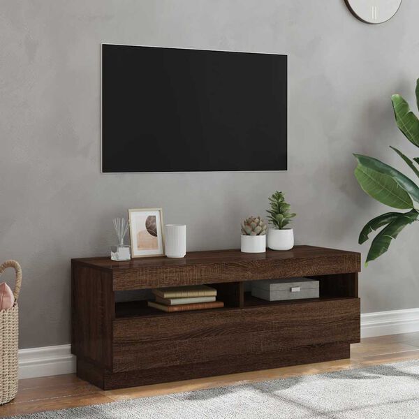 vidaXL Móvel de TV com luzes LED 100x35x40 cm cor carvalho castanho