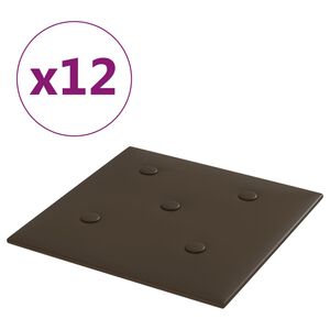 vidaXL Painel parede 12 pcs 30x30cm couro artificial 1,08 m² castanho