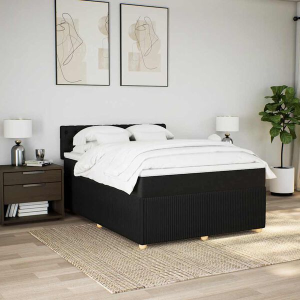 vidaXL Cama com molas/colch&atilde;o 140x200 cm tecido preto