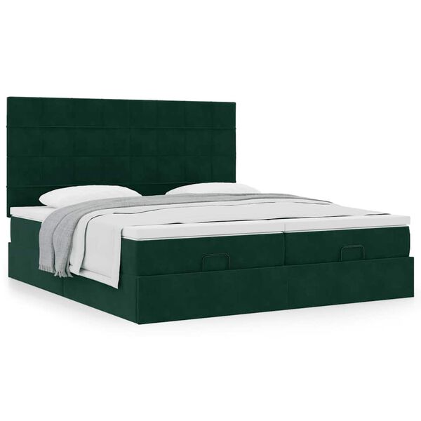 vidaXL Estrutura de cama otomana com colch&atilde;o verde escuro veludo