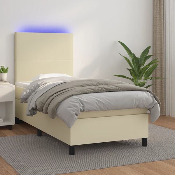 vidaXL Cama box spring c/ colch&atilde;o/LED 80x200 cm couro artificial creme