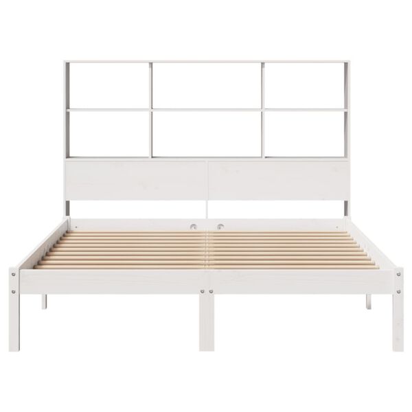 vidaXL Cama com estante sem colch&atilde;o 140x200 cm pinho maci&ccedil;o branco