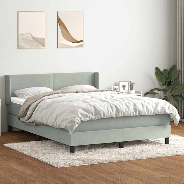 vidaXL Cama com molas/colch&atilde;o 160x210 cm veludo cinzento-claro