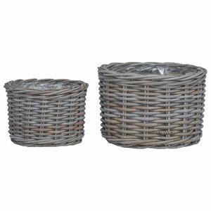 vidaXL Cesta de Plantas com armazenamento 2 pcs Cinzeto Rattan Kubu