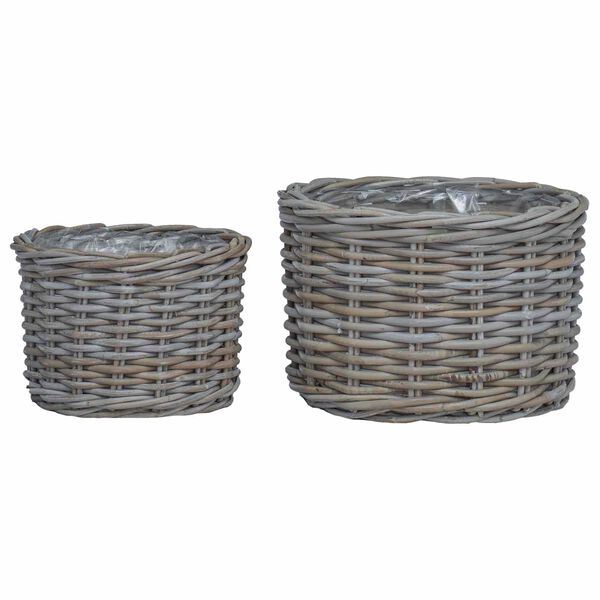 vidaXL Cesta de Plantas com armazenamento 2 pcs Cinzeto Rattan Kubu