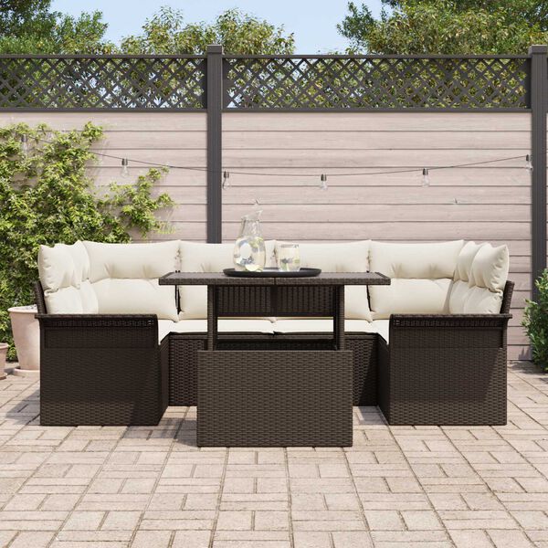 vidaXL Conjunto de Sof&aacute; de Jardim 7 pcs Castanho Rattan Sint&eacute;tico