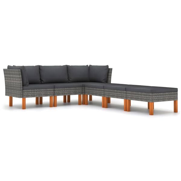vidaXL 6 pcs conjunto lounge de jardim c/ almofad&otilde;es vime PE cinzento