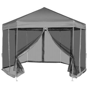 vidaXL Tenda festas pop-up hexagonal, 6 paredes, cinzento 3,6x3,1m