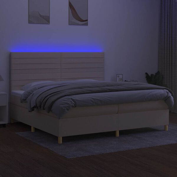 vidaXL Cama box spring c/ colch&atilde;o e LED 200x200 cm tecido cor creme