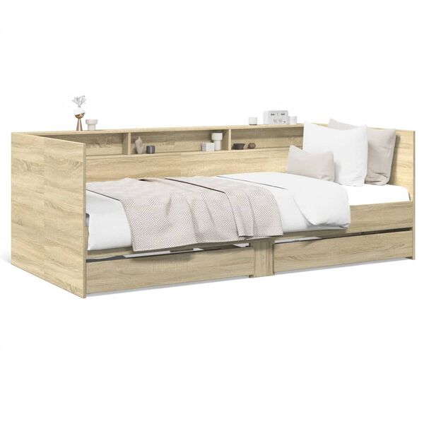 vidaXL Sof&aacute;-cama com gavetas sem colch&atilde;o 75x190 cm carvalho sonoma