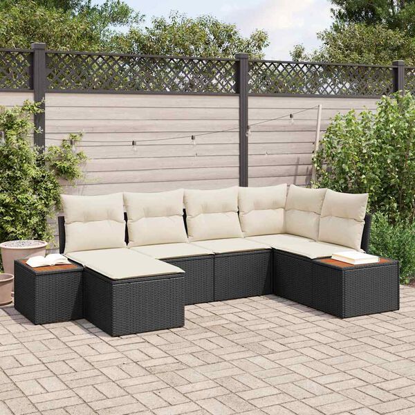 vidaXL Conjunto de Sof&aacute; de Jardim com almofada 6 pcs Preto vime PE