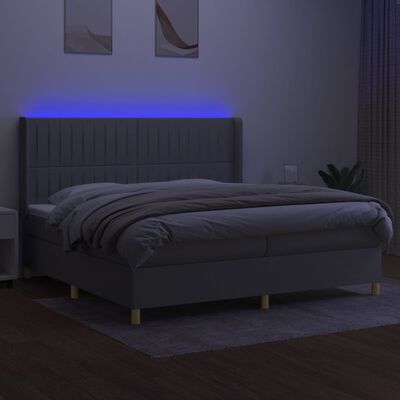 vidaXL Cama box spring c/ colchão e LED 200x200 cm tecido cinza-claro
