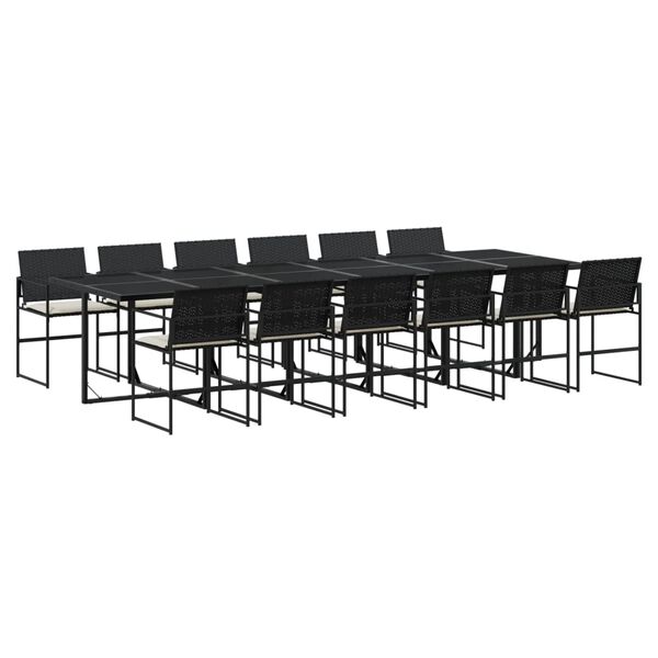 vidaXL 13 pcs conjunto de jantar p/jardim com almofad&otilde;es vime PE preto