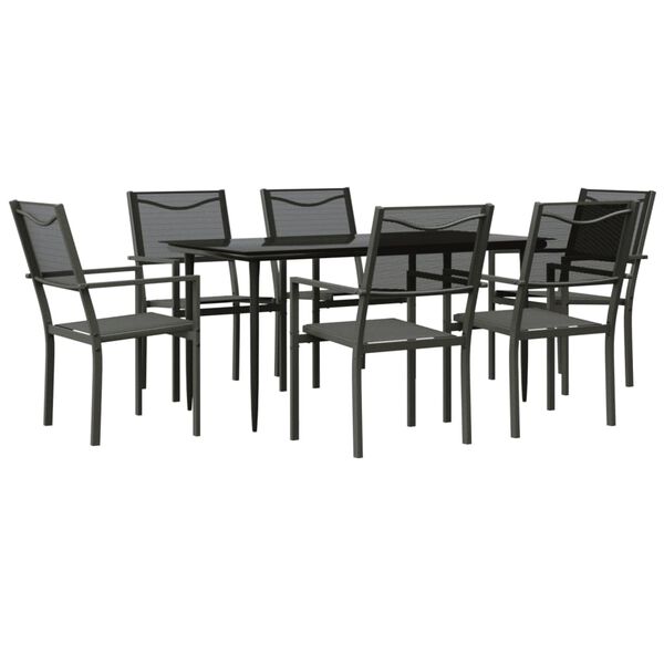 vidaXL 7 pcs conjunto de jantar para jardim a&ccedil;o e textilene preto