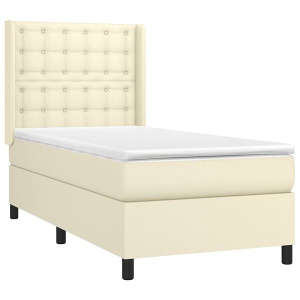 vidaXL Cama box spring c/ colch&atilde;o/LED 90x190 cm couro artificial creme