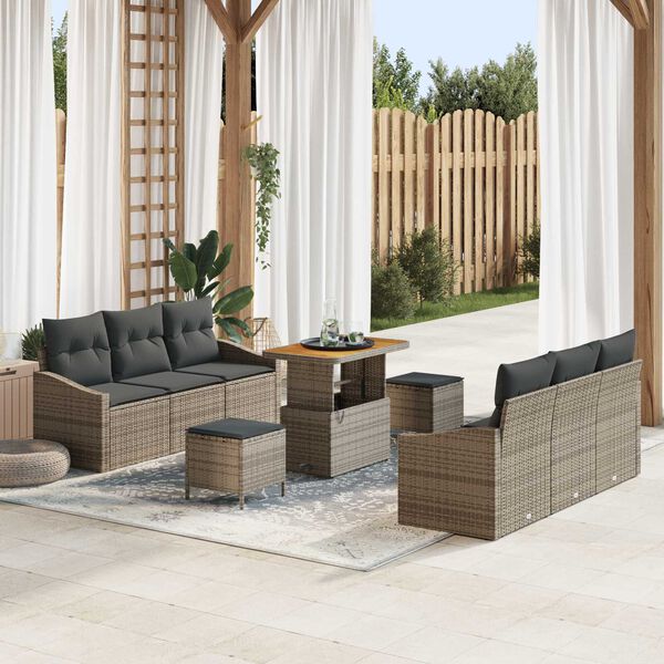 vidaXL Conjunto de Sof&aacute; de Jardim 9 pcs Cinzeto 90 x 55 x 71 cm