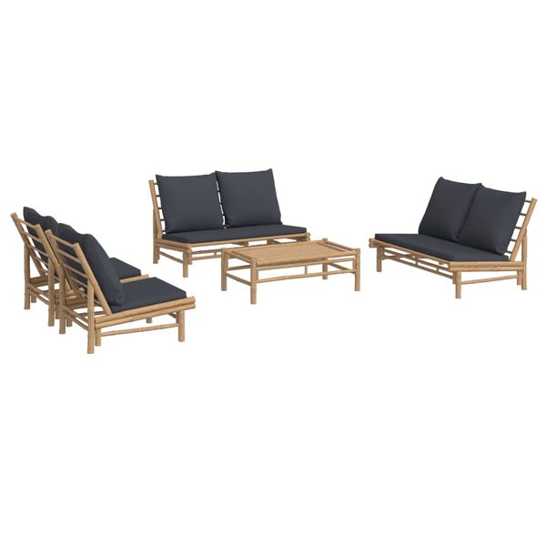 vidaXL 5 pcs conjunto lounge jardim bambu c/ almofad&otilde;es cinza-escuro