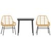 vidaXL Conjunto jantar jardim 3 pe&ccedil;as vidro vime PE castanho
