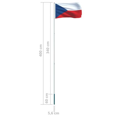vidaXL Bandeira da República Checa com mastro de alumínio 4 m