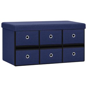 vidaXL Banco de arrumação dobrável 76x38x38 cm linho falso azul