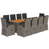 vidaXL 11 pcs conjunto jantar p/ jardim c/ almofad&otilde;es vime PE cinzento