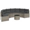 vidaXL Sof&aacute; de jardim com mesa e almofad&otilde;es semicircular vime PE cinza
