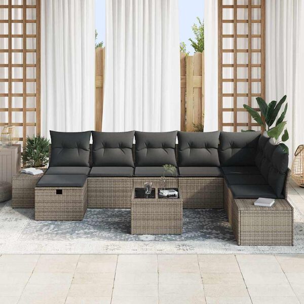 vidaXL Conjunto de Sof&aacute; de Jardim 9 pcs Cinzeto Rattan Sint&eacute;tico