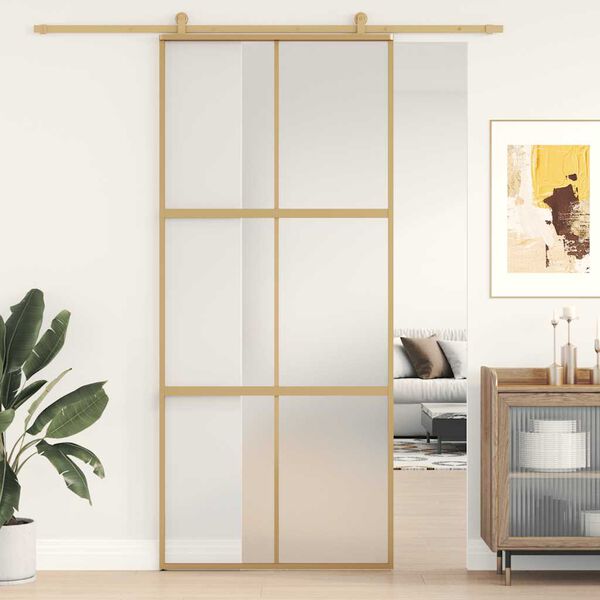 vidaXL Porta deslizante 90x205 cm vidro ESG fosco/alum&iacute;nio dourado