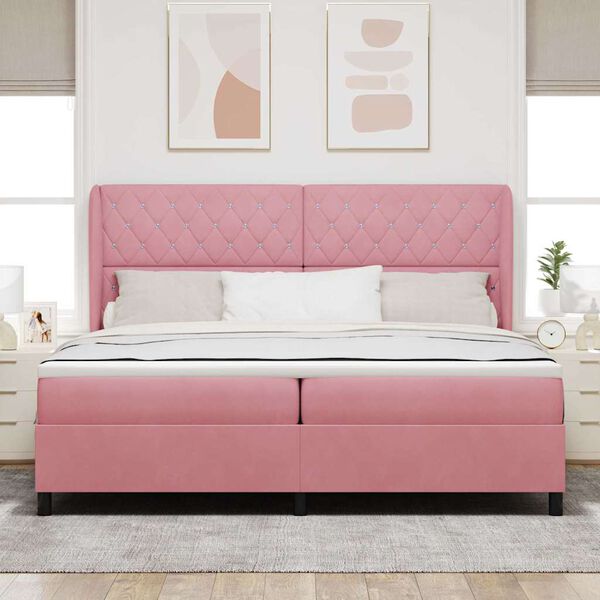 vidaXL Cama Box com colch&atilde;o com cabeceira Rosa 200 x 200 cm Poli&eacute;ster