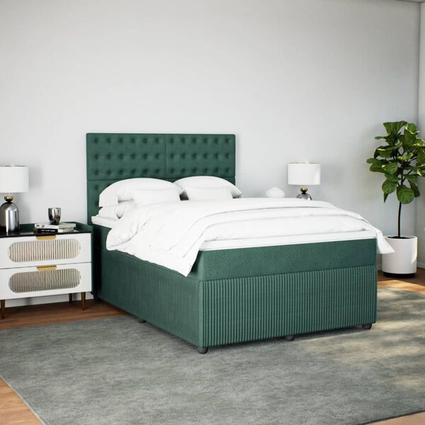 vidaXL Cama com molas/colch&atilde;o 140x190 cm veludo verde-escuro