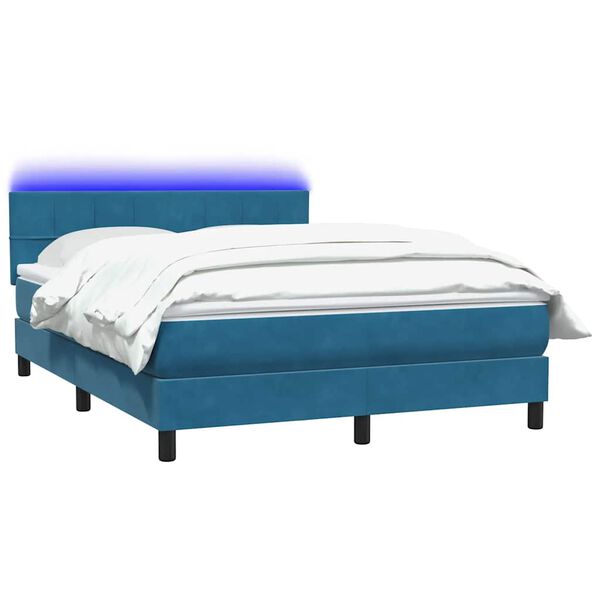 vidaXL Cama box spring c/ colch&atilde;o e LED 160x220 cm veludo azul-escuro