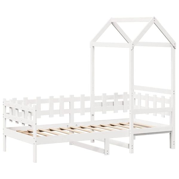 vidaXL Sof&aacute;-cama com telhado 80x200 cm madeira de pinho maci&ccedil;a branco