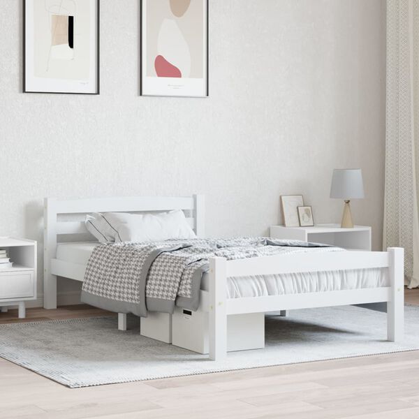 vidaXL Estrutura de cama 100x200 cm madeira pinho maciço branco
