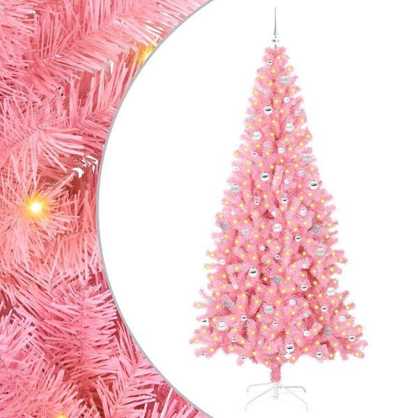 vidaXL &Aacute;rvore de Natal com 300 LEDs com suporte Rosa 240 cm PVC