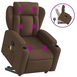 vidaXL Poltrona reclin&aacute;vel massagens tecido castanho