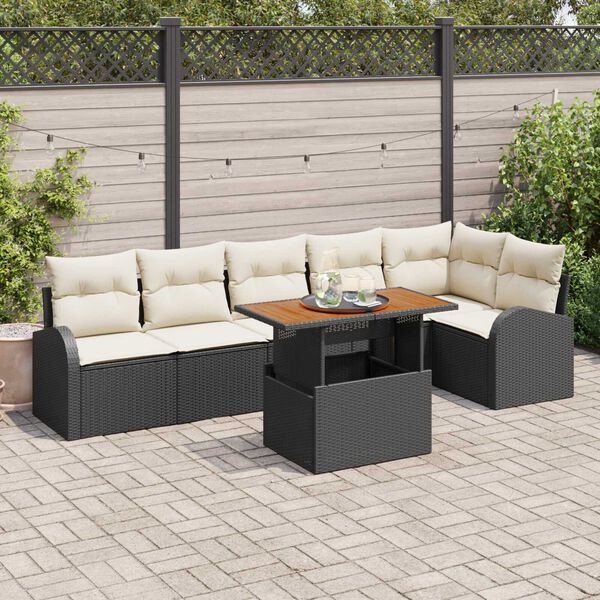 vidaXL Conjunto de Sofá de Jardim 7 pcs Preto Rattan Sintético