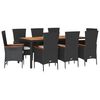 vidaXL 9 pcs conjunto de jantar p/ jardim c/ almofad&otilde;es vime PE preto