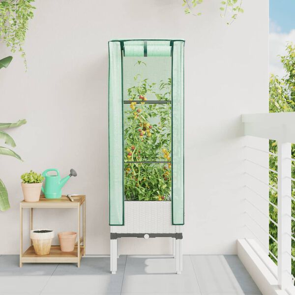 vidaXL Canteiro elevado com cobertura de estufa aspeto de vime