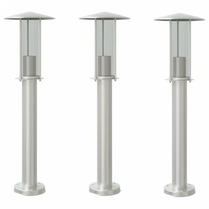 vidaXL Candeeiros de ch&atilde;o para exterior 3 pcs 60 cm a&ccedil;o inox. prateado