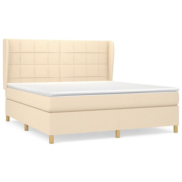 vidaXL Cama com molas/colch&atilde;o 160x200 cm tecido cor creme