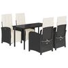 vidaXL 5 pcs conjunto de jantar p/ jardim c/ almofad&otilde;es vime PE preto